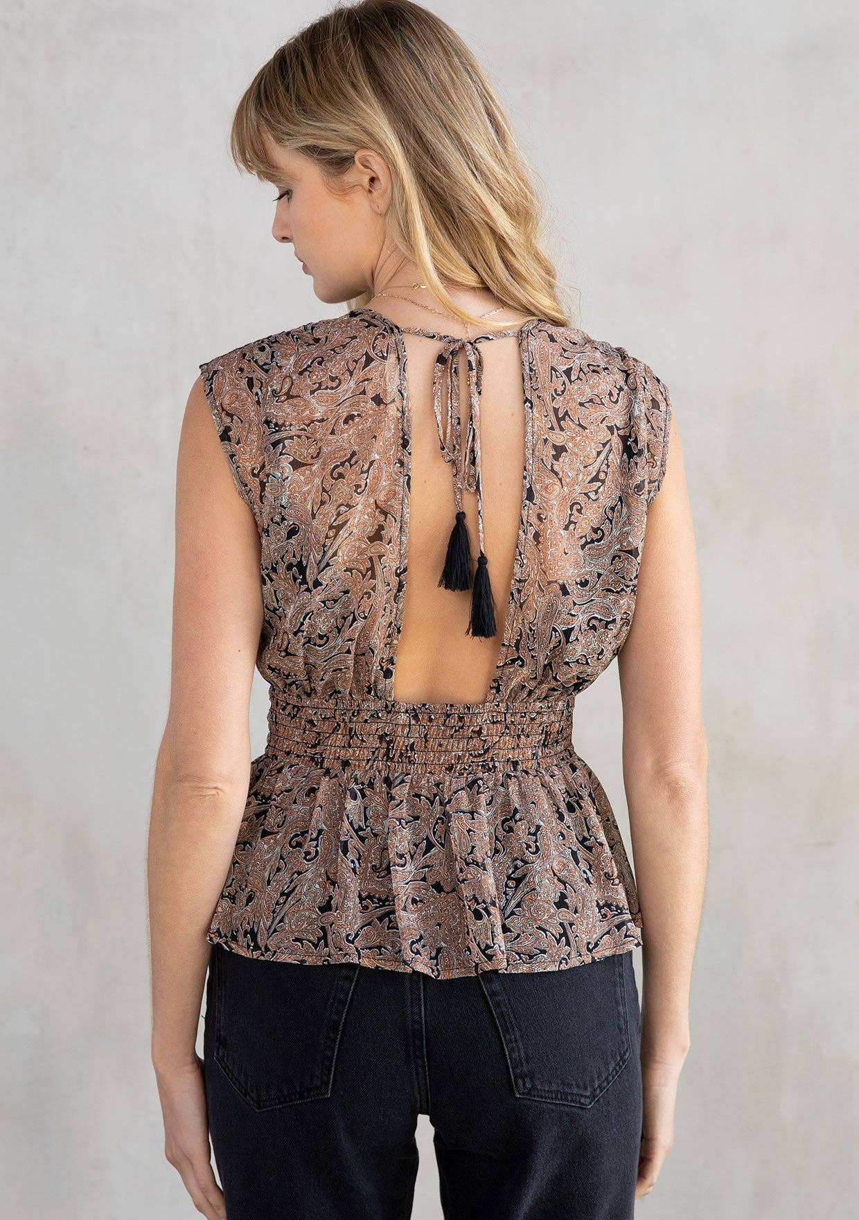 Sheer Paisley Peplum Blouse