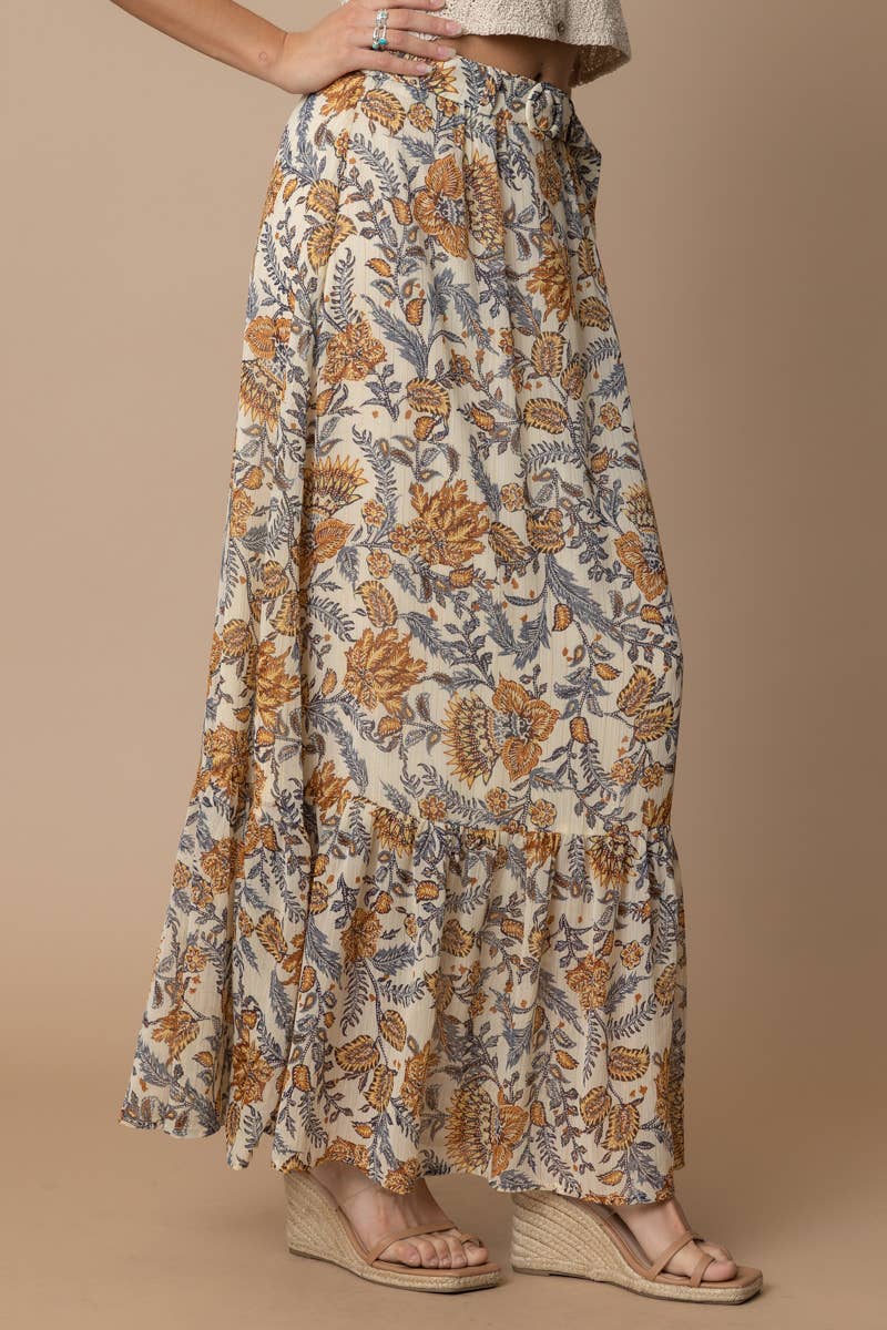 Paisley Fields Maxi Skirt with O-Ring Belt