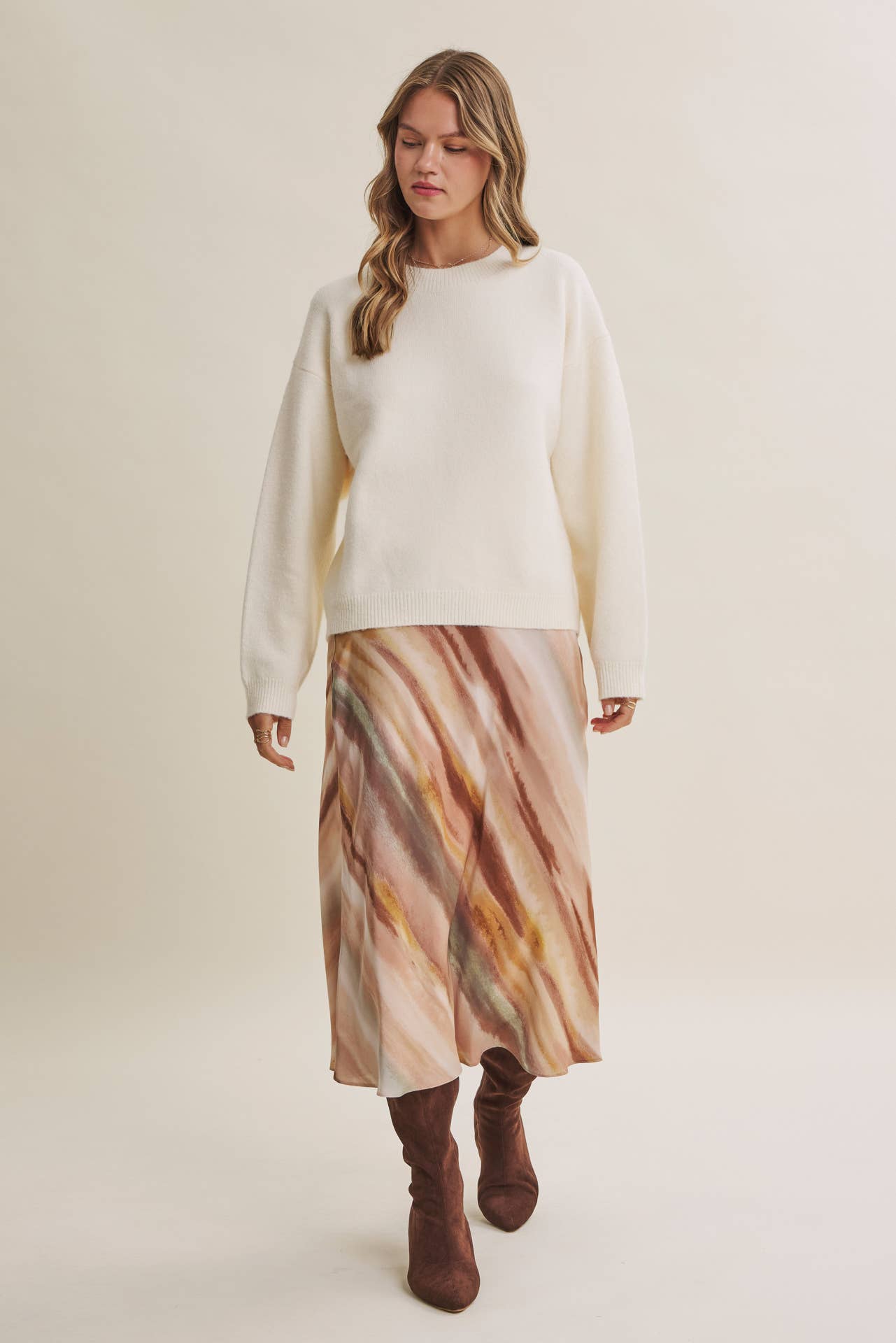 Watercolor Bias Satin Maxi Skirt