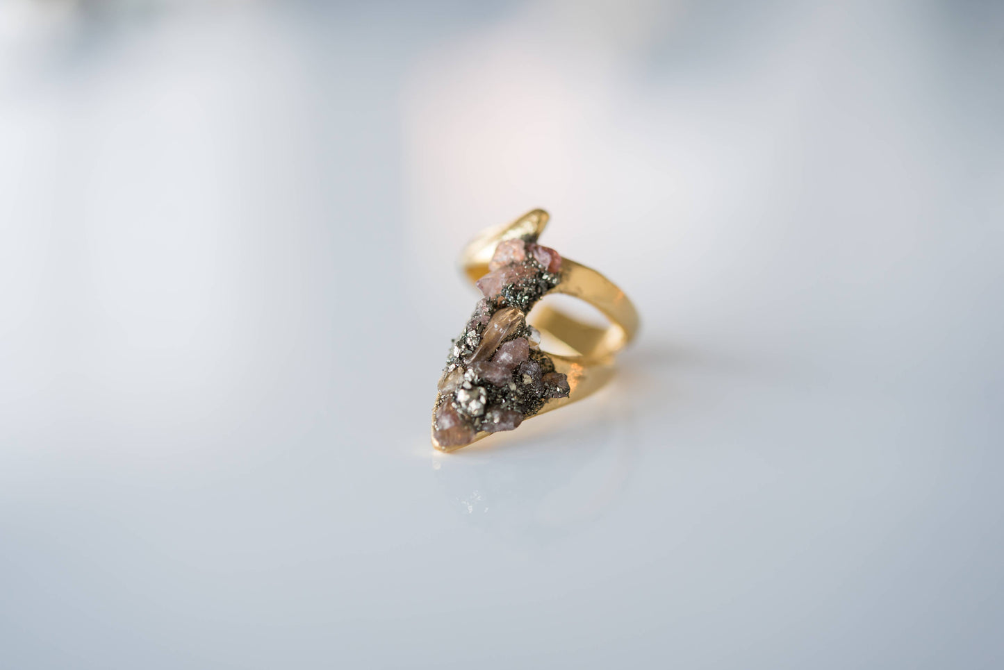 Adjustable Pyrite Quartz Ring