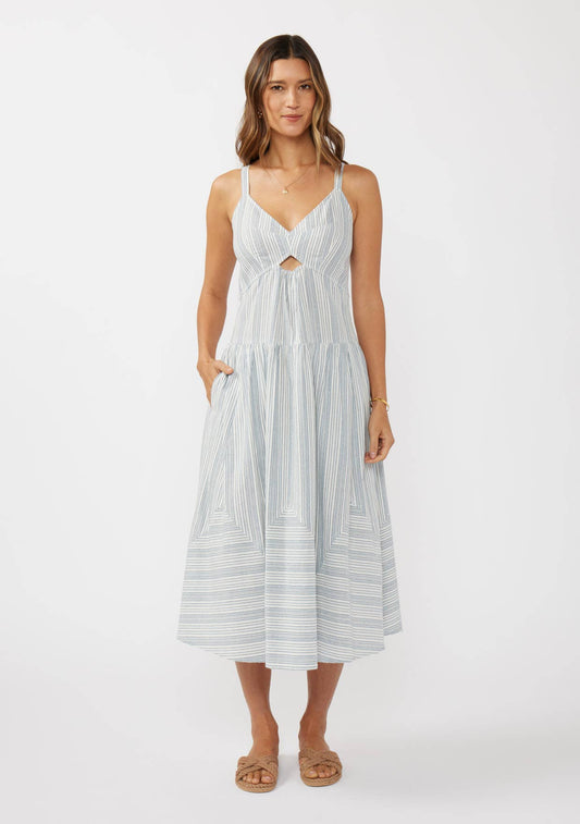 Striped V-Neck Midi Dress with Cutouts
