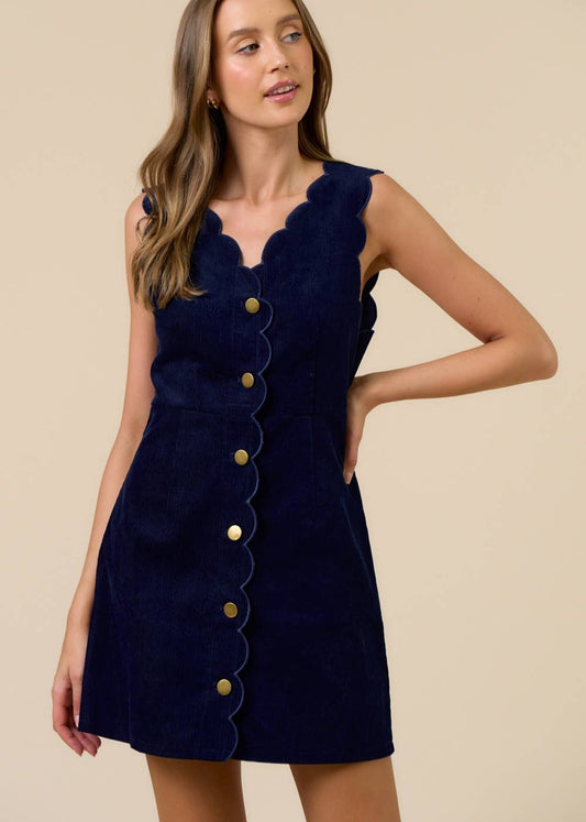 Corduroy Scalloped Edge Mini Dress
