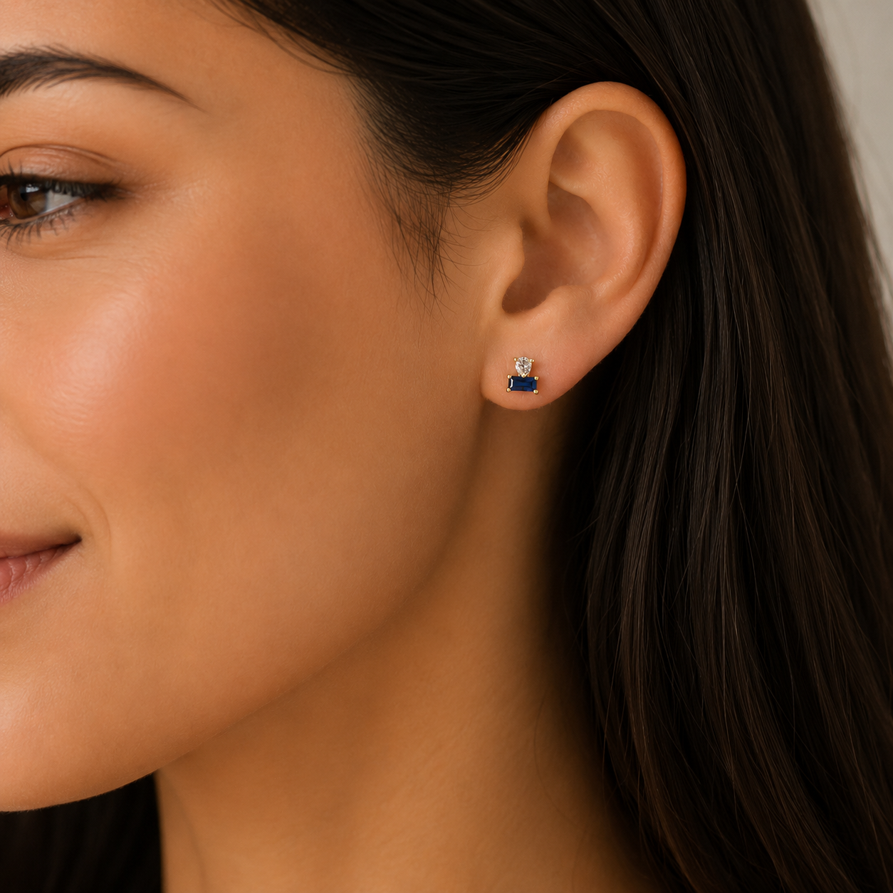 Double Stud Stack - Sapphire & Gold Earrings