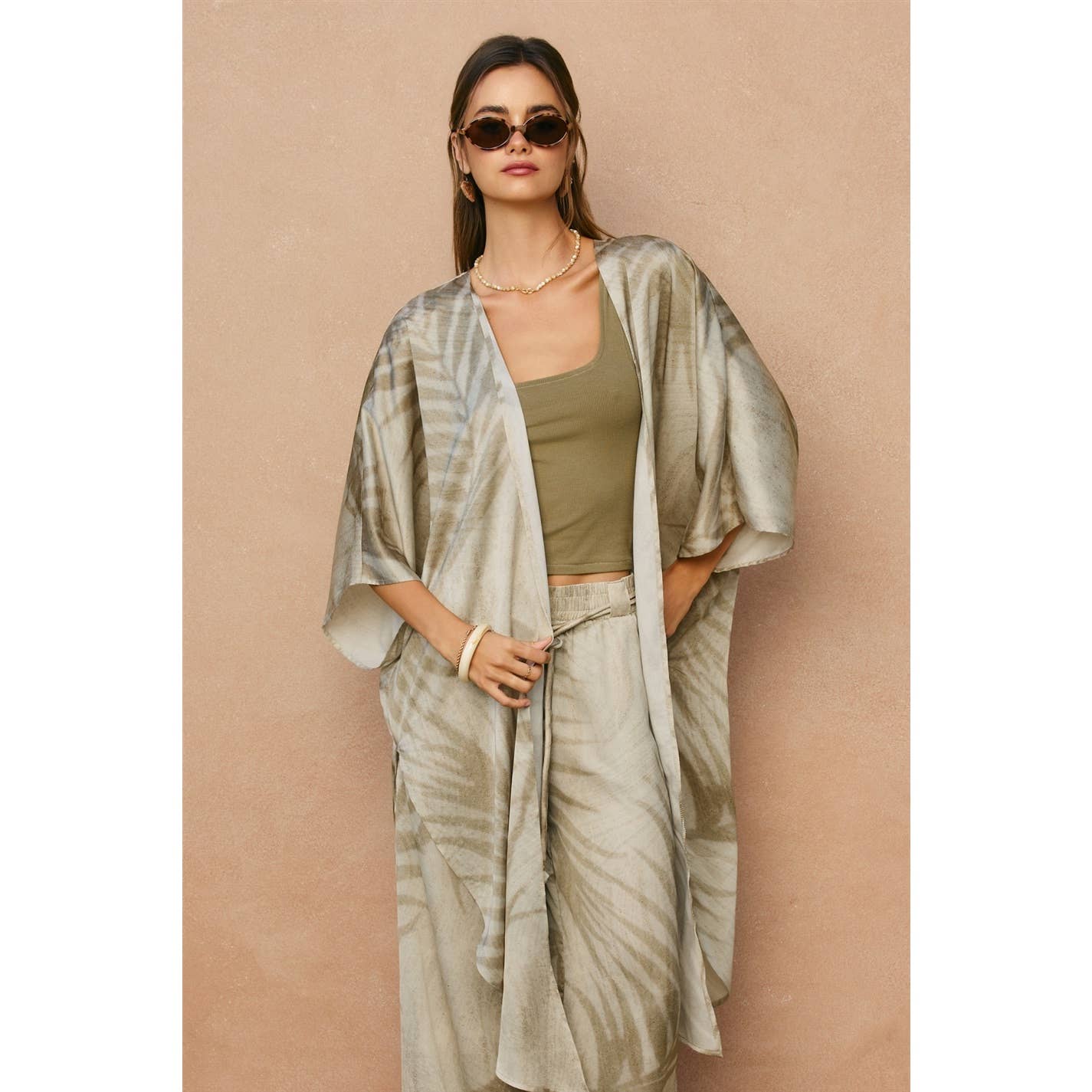Sandstone Palm High Slit Kimono Duster