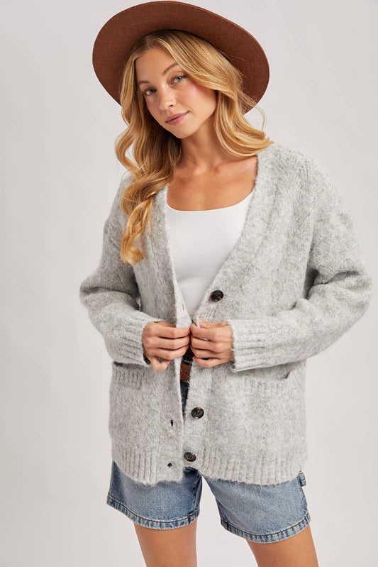Fuzzy Button Down Knit Cardigan