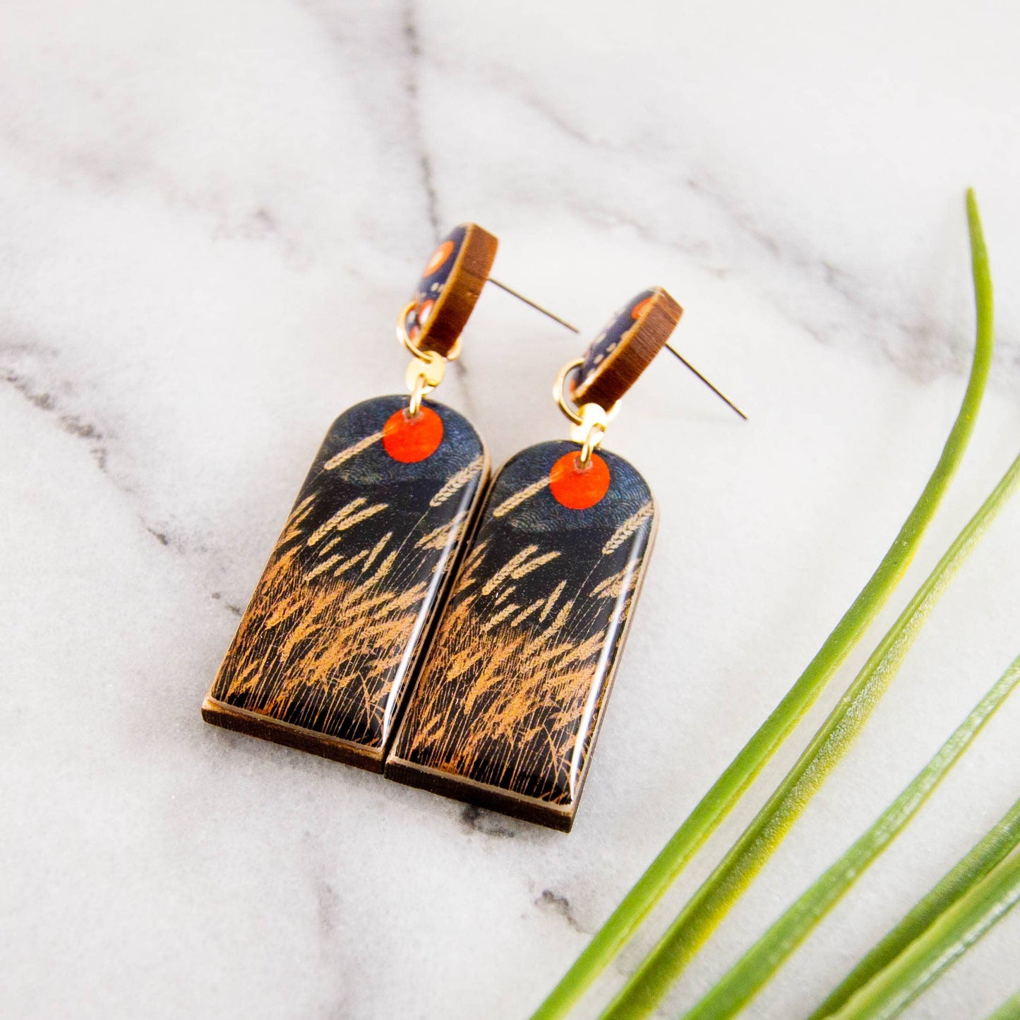 Harvest Wheat Field Drop Post Earrings