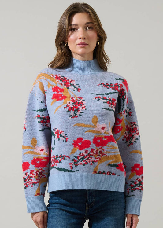 Icy Floral Mock Neck Sweater