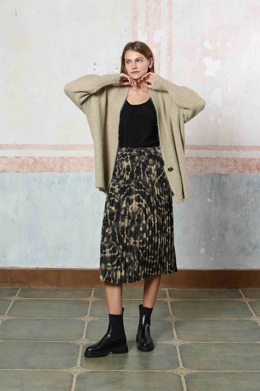 Abstract Print Pleated Skirt