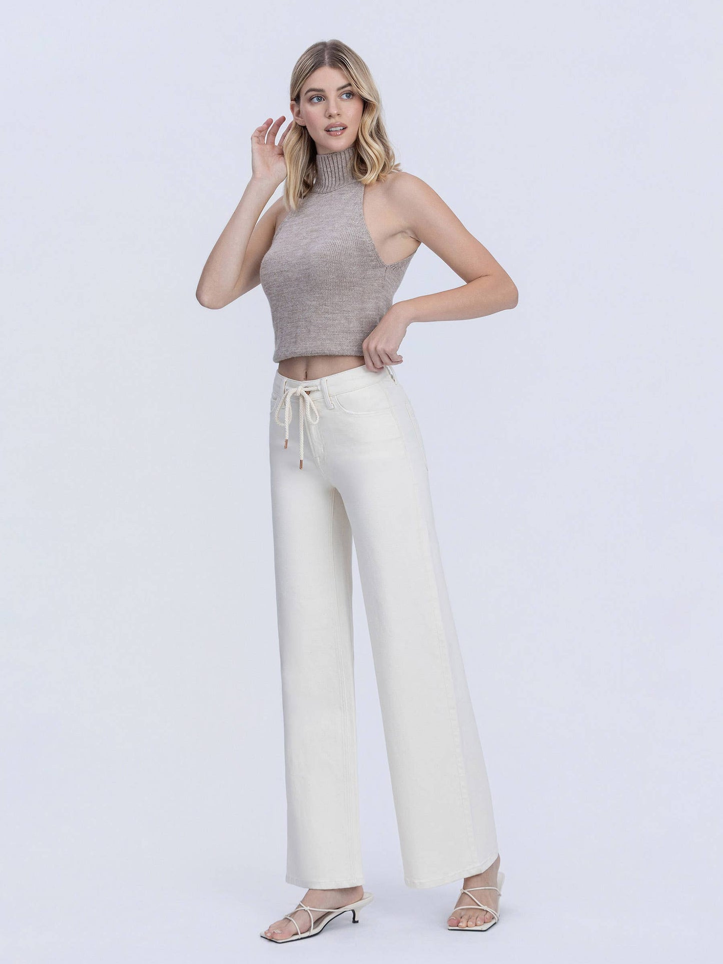 VERVET - Olivia Natural Drawstring Wide Leg Jean