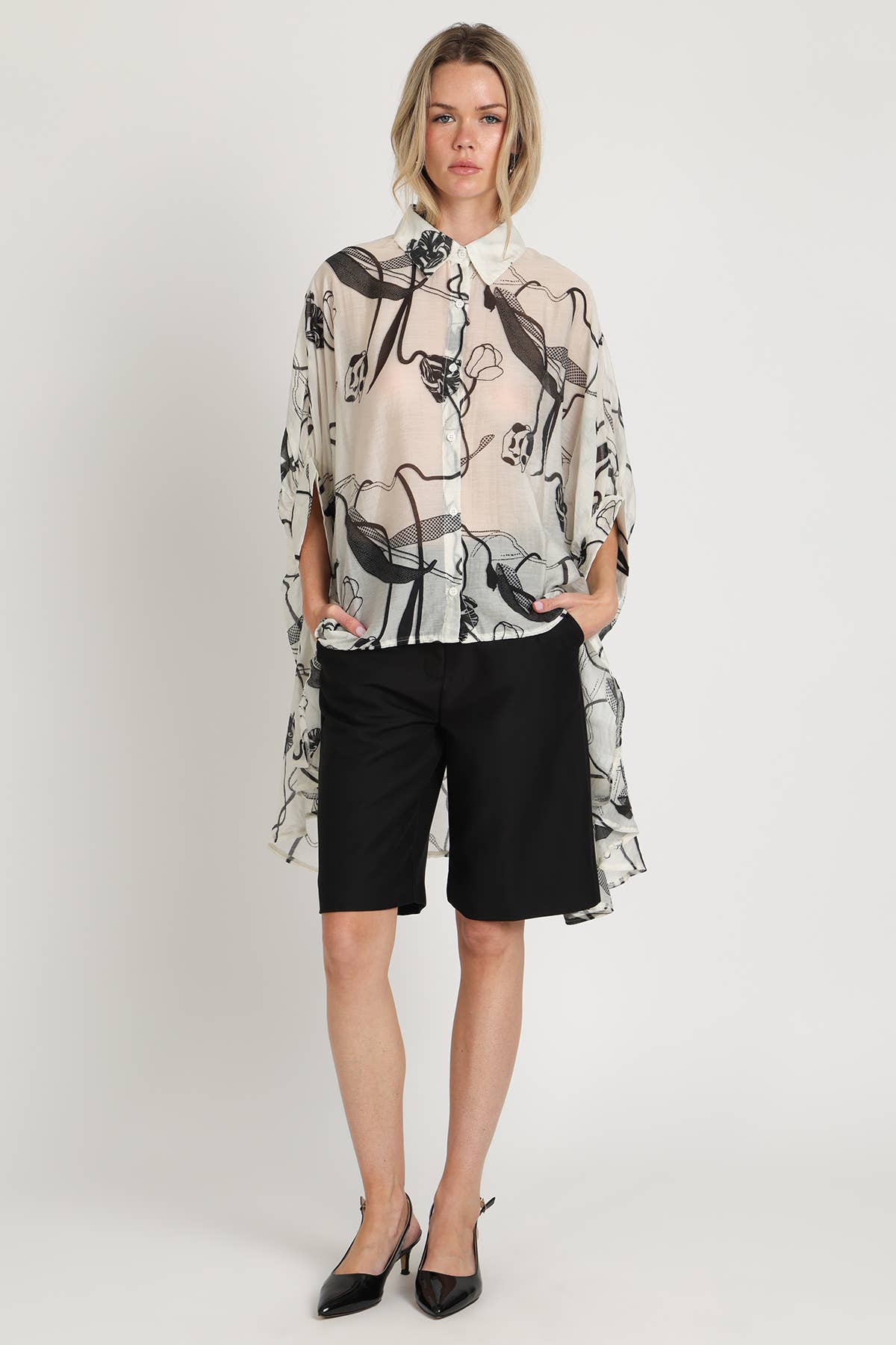 Abstract Print Sheer Hi-Low Tunic