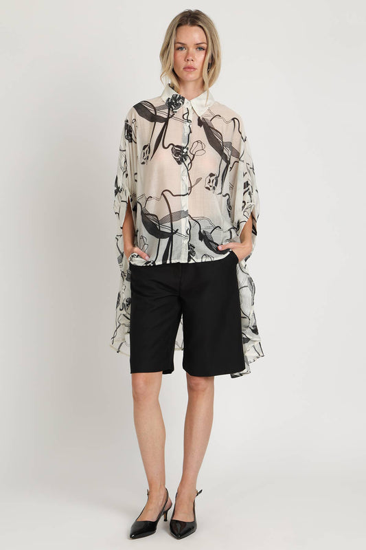 Abstract Print Sheer Hi-Low Tunic