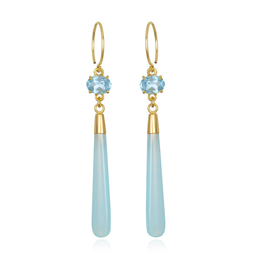 Gem Drop Earring - Topaz & Aqua Chalcedony