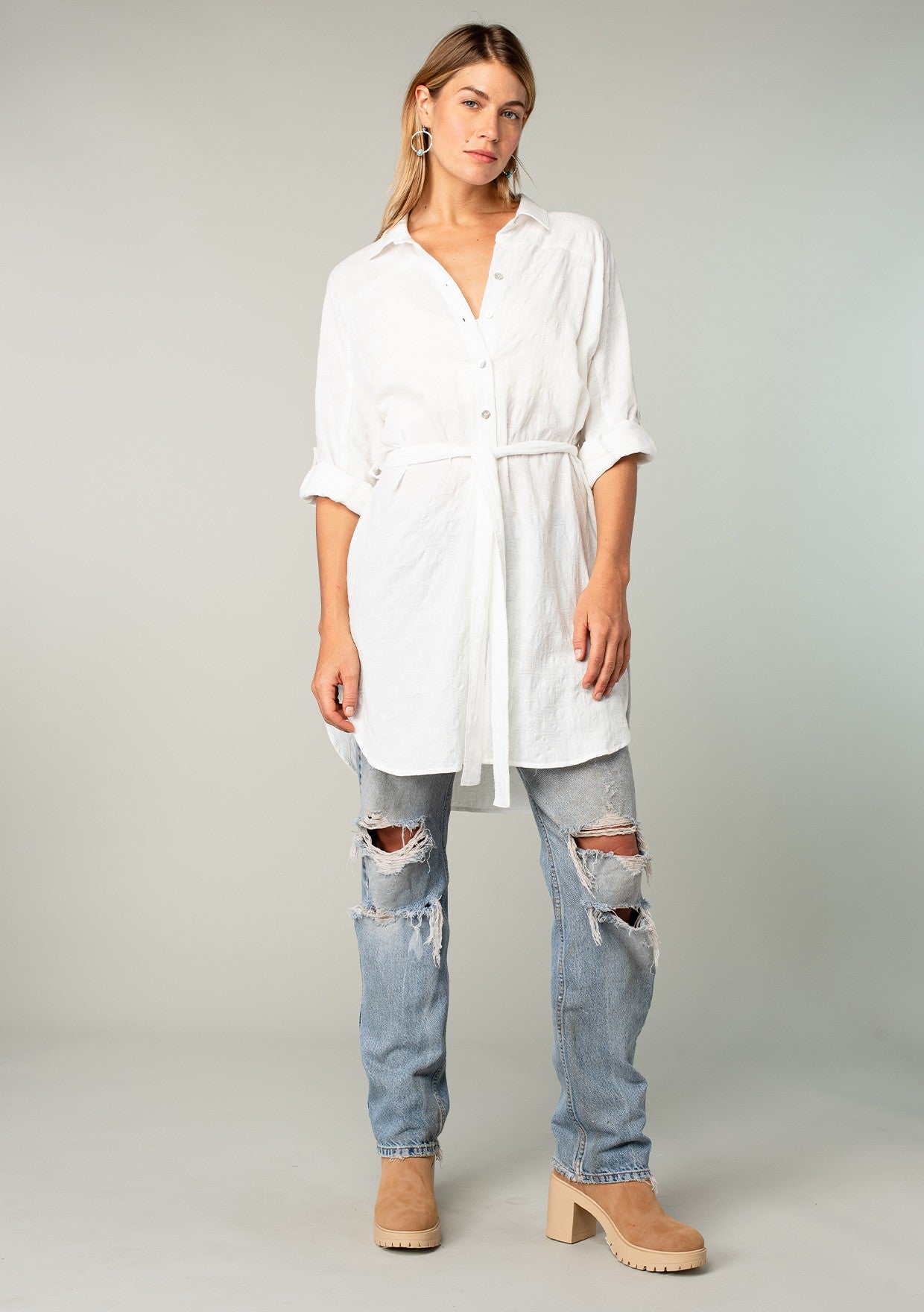 Collared Button Up Belted Tunic