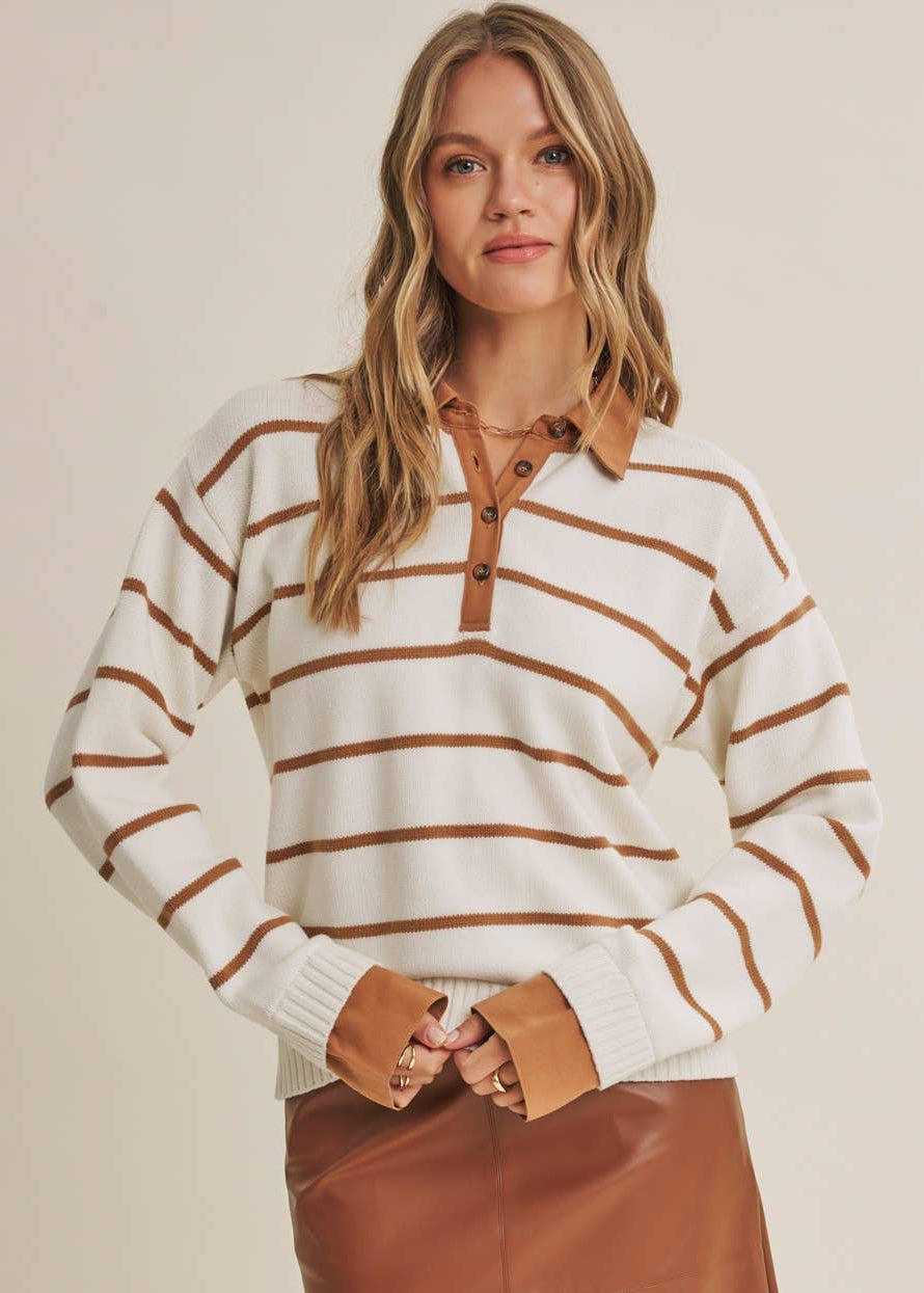 Heritage Striped Henley Sweater Top