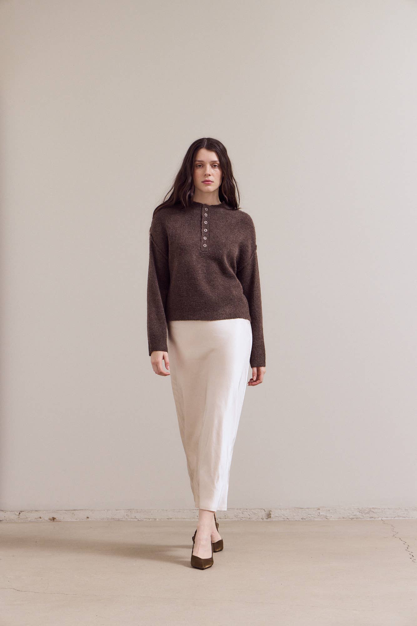 Half Button Down Sweater - Chestnut