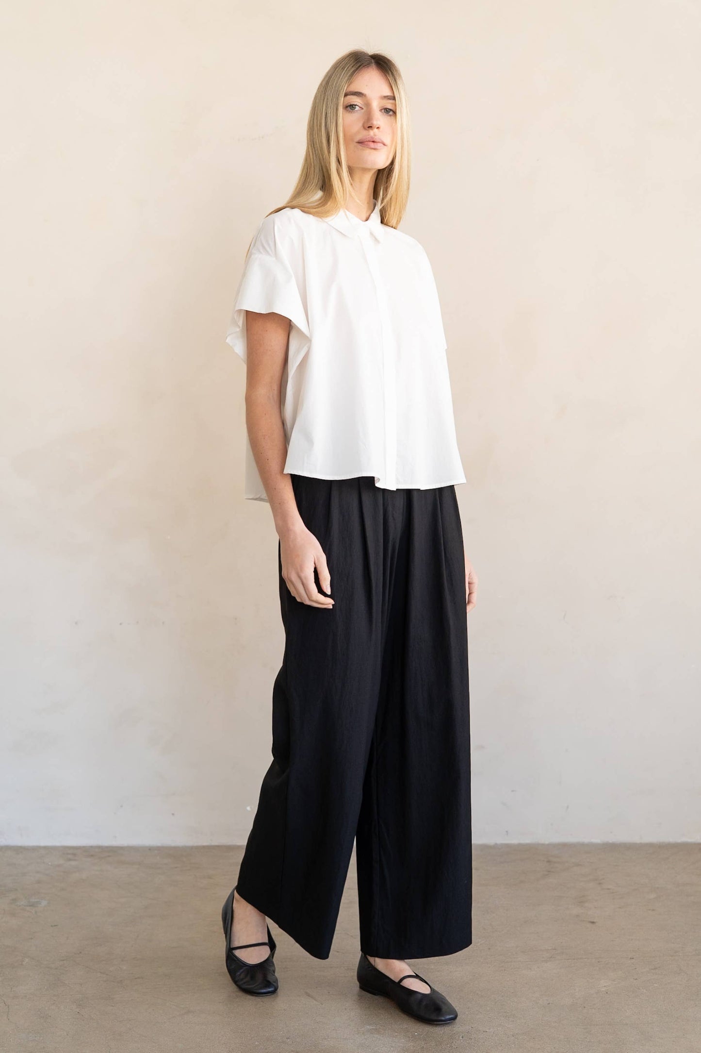 Boxy Short Sleeve Poplin Button Up Shirt