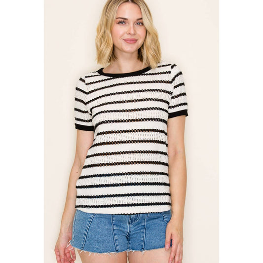 Pointelle Striped Top