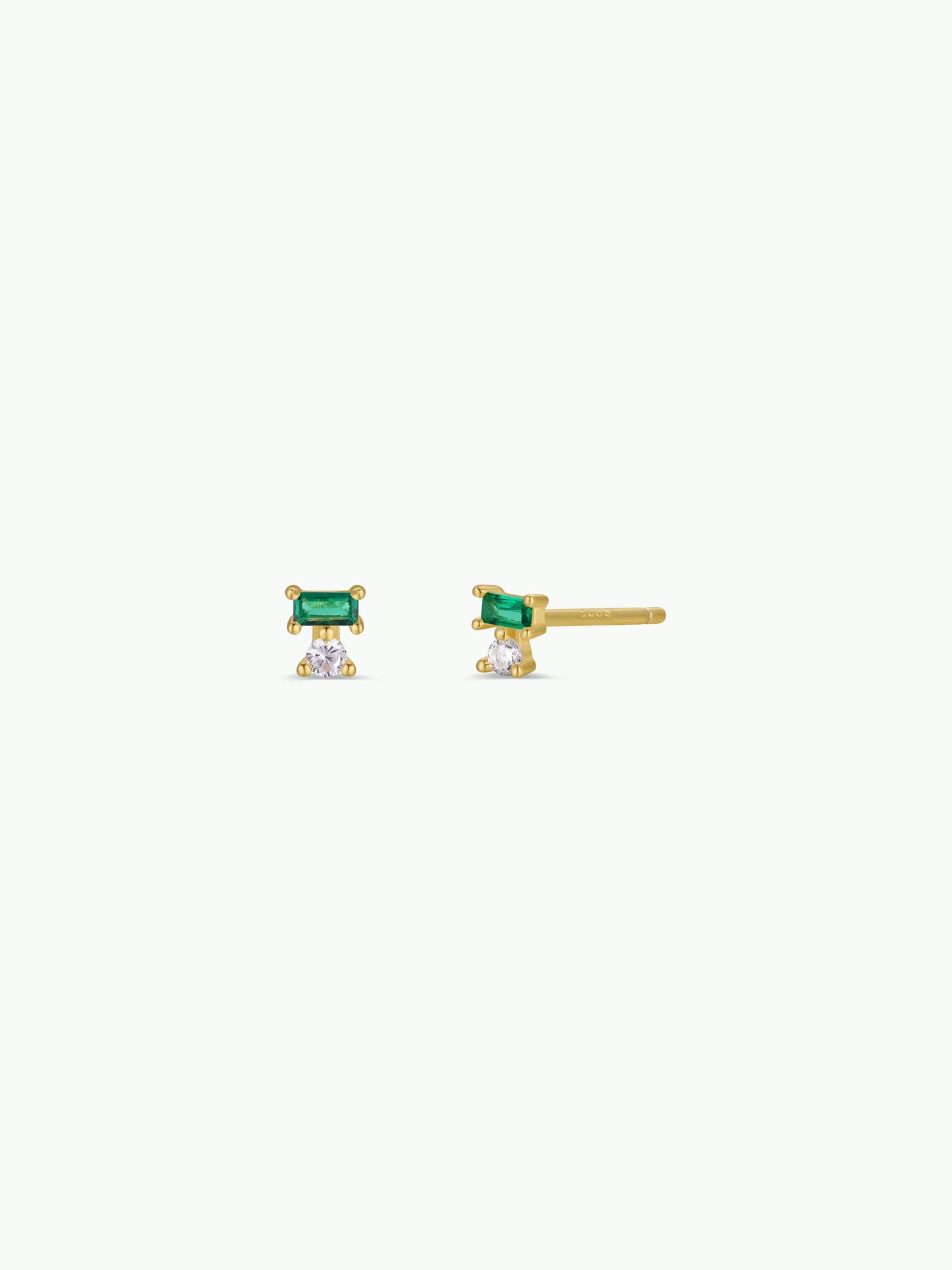 Double Stud Stack - Emerald & Gold Earrings