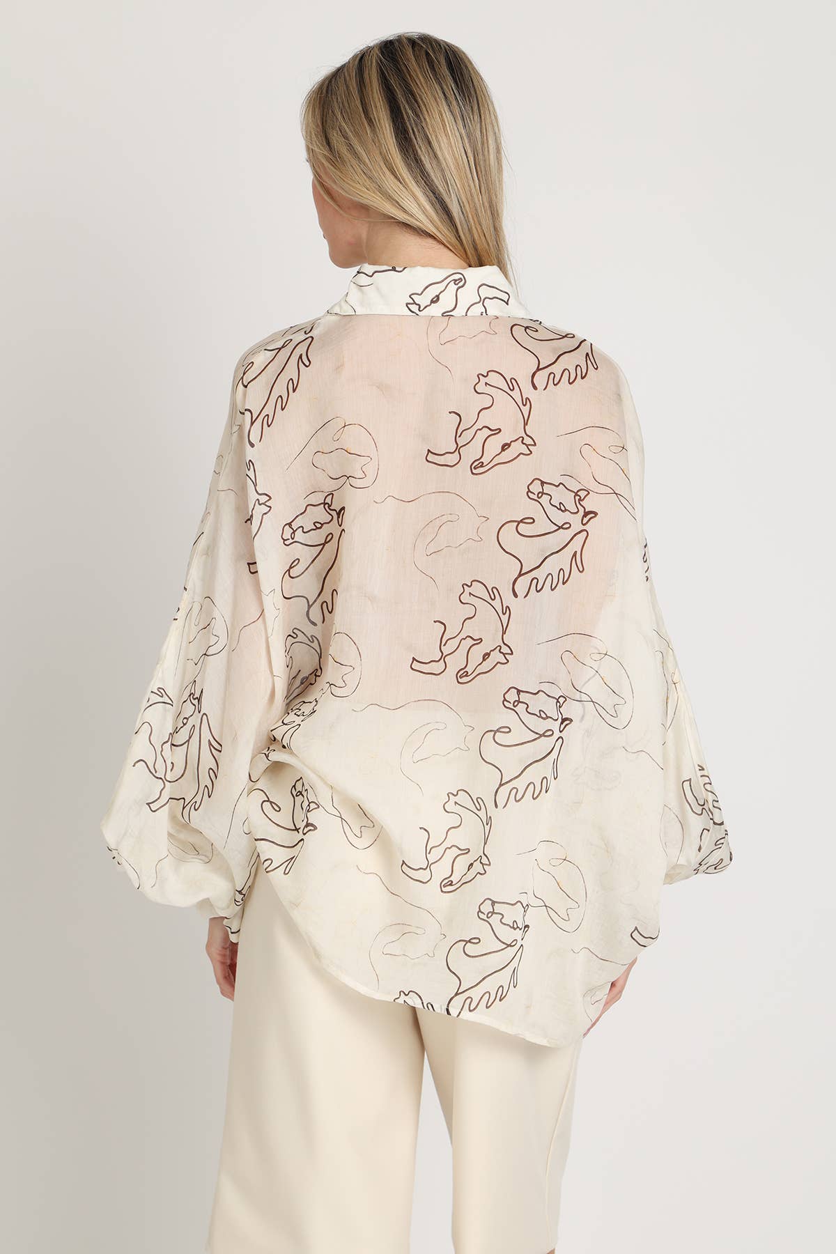 Horse Stencil Print Sheer Blouse
