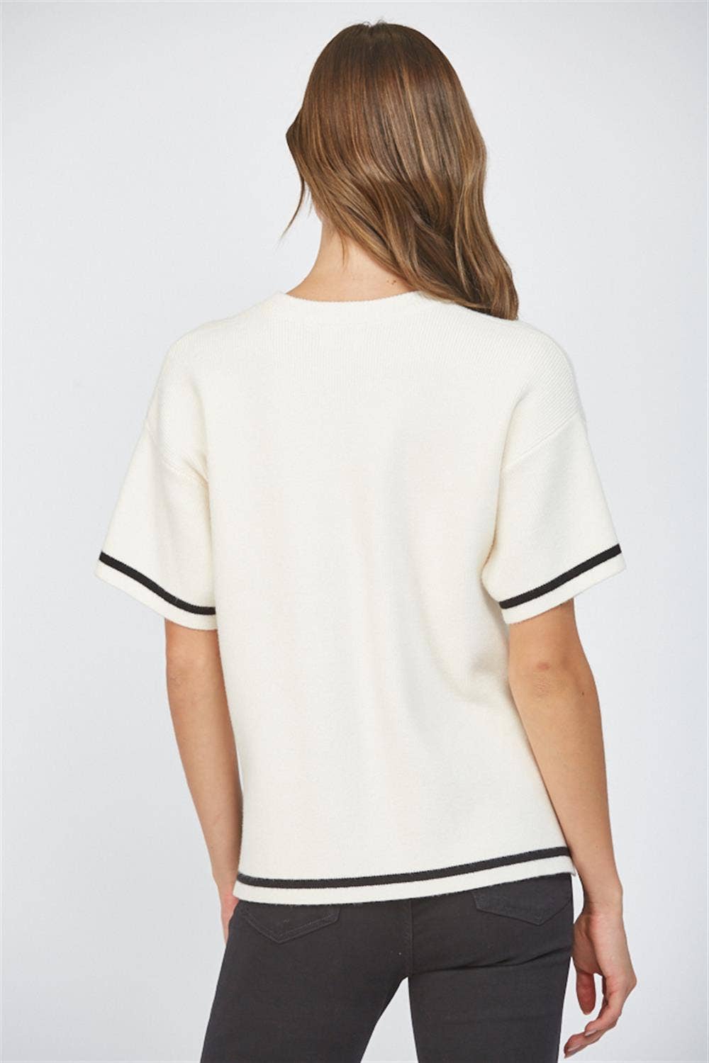 Anita Outilined Hem Short Sleeve Sweater