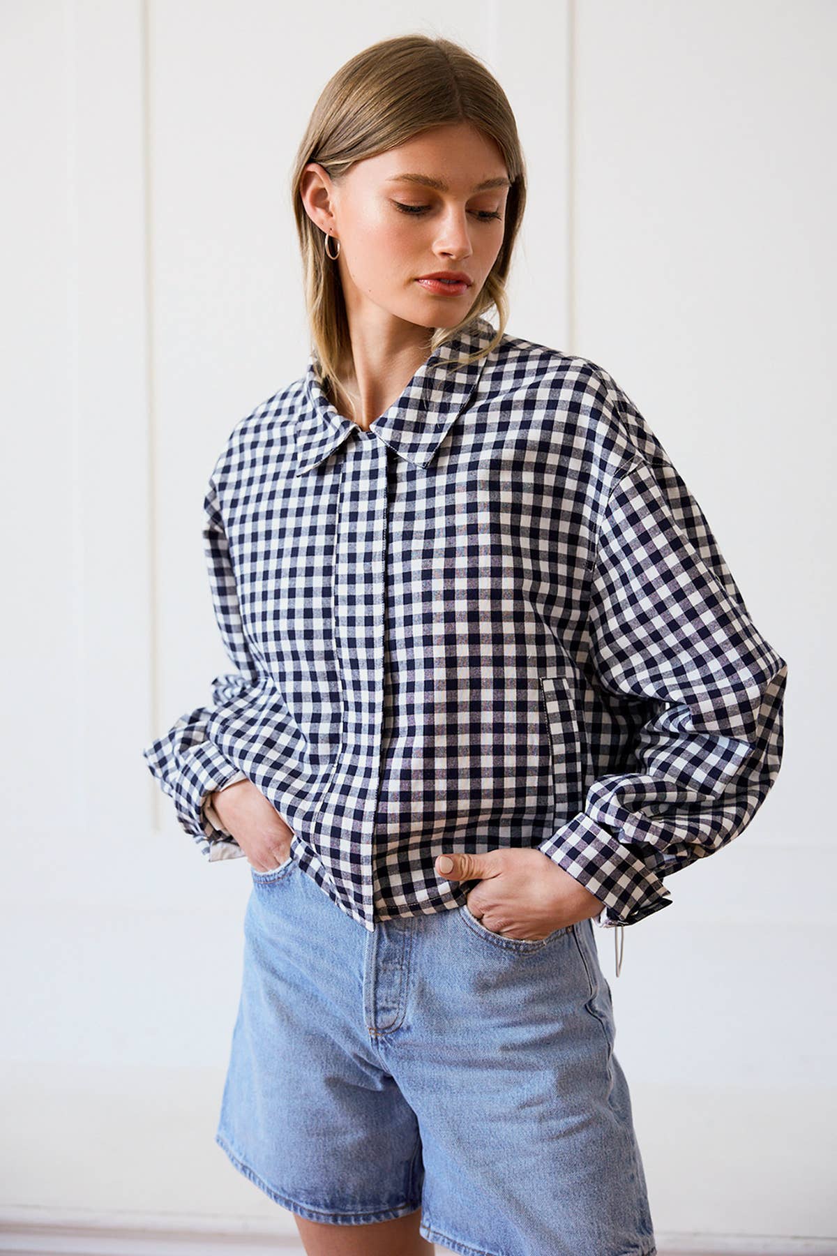 Navy Gingham Cotton Jacket