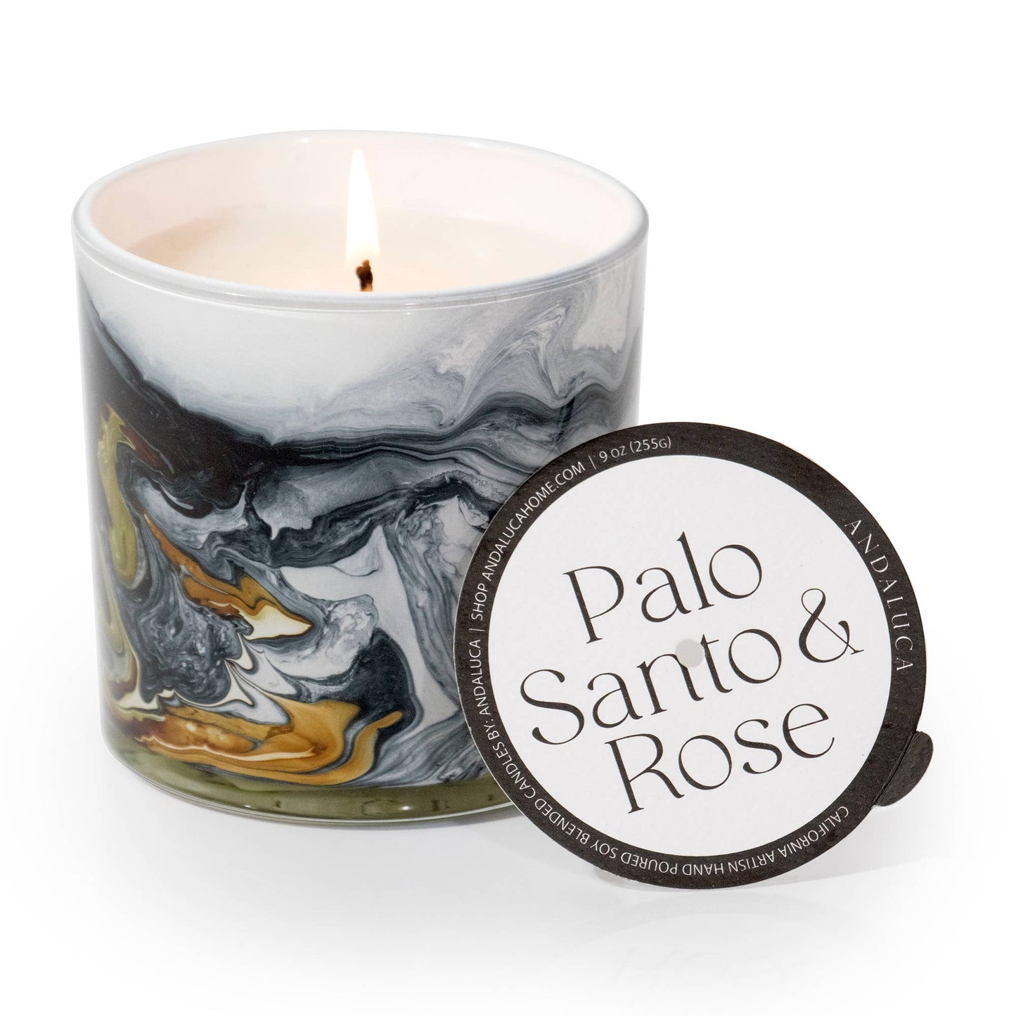 Palo Santo & Rose Swirl Glass Candle