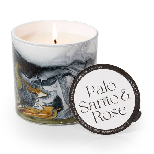 Palo Santo & Rose Swirl Glass Candle