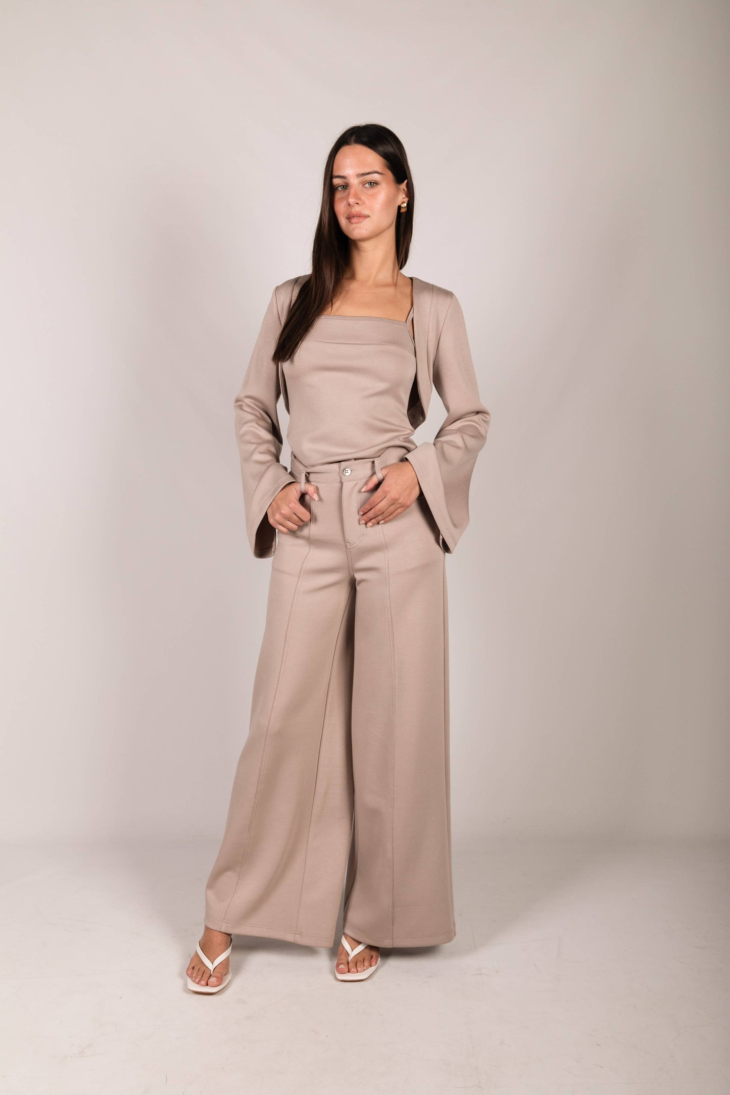 P. CILL Butter Modal Pleated Wide Leg Trousers