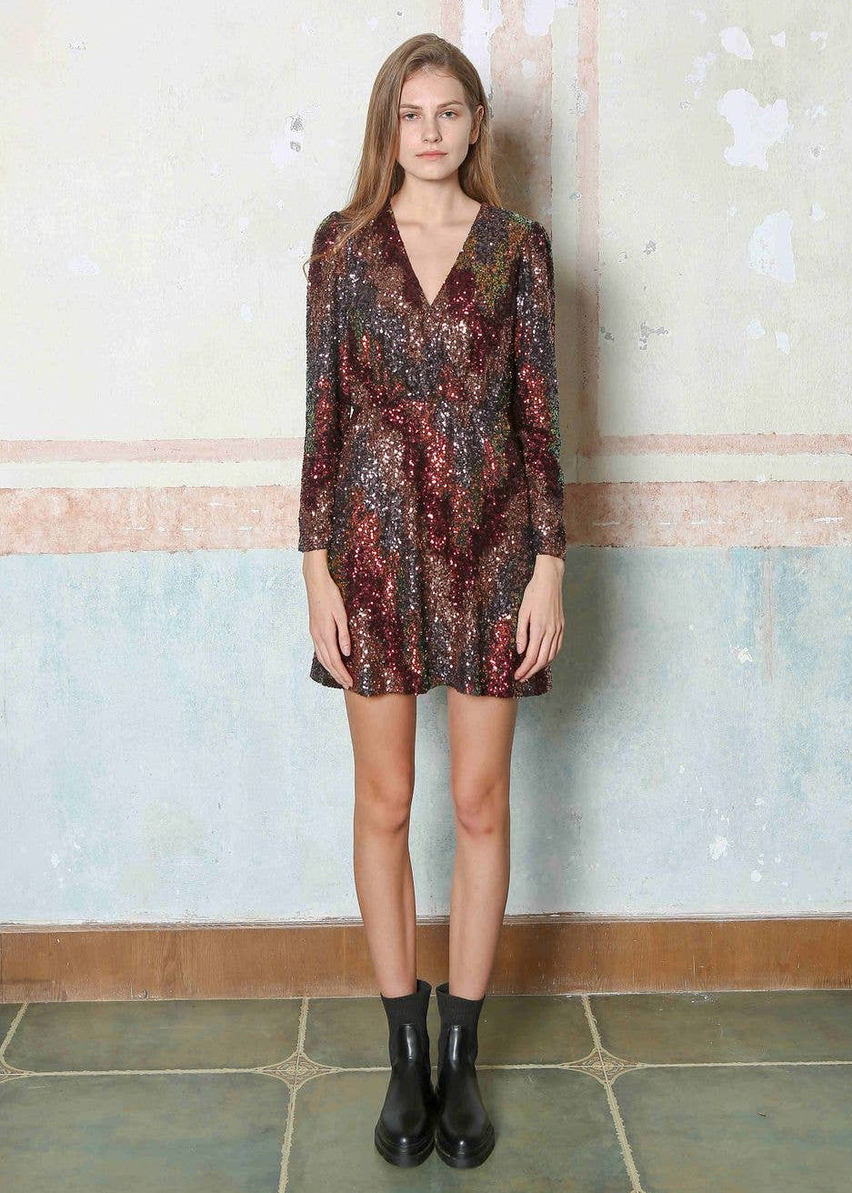 Burgundy Chevron Sequin Dress