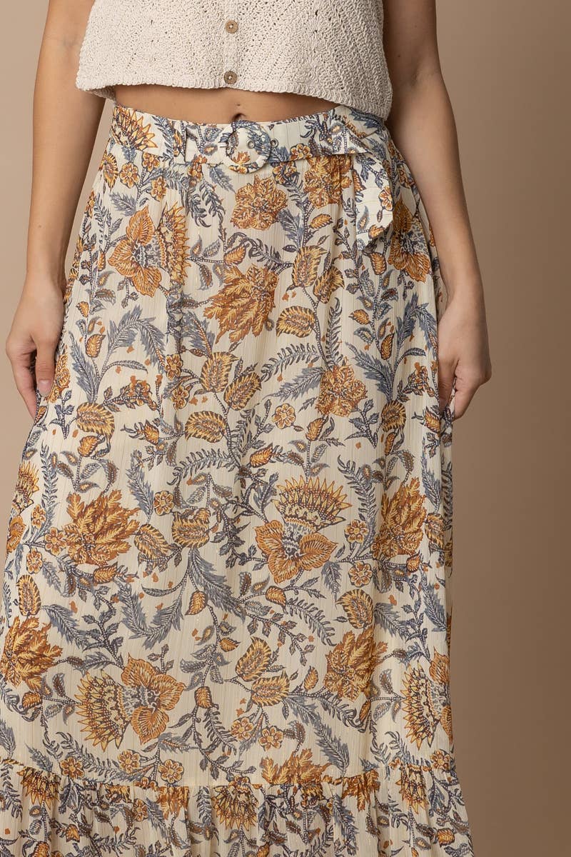 Paisley Fields Maxi Skirt with O-Ring Belt