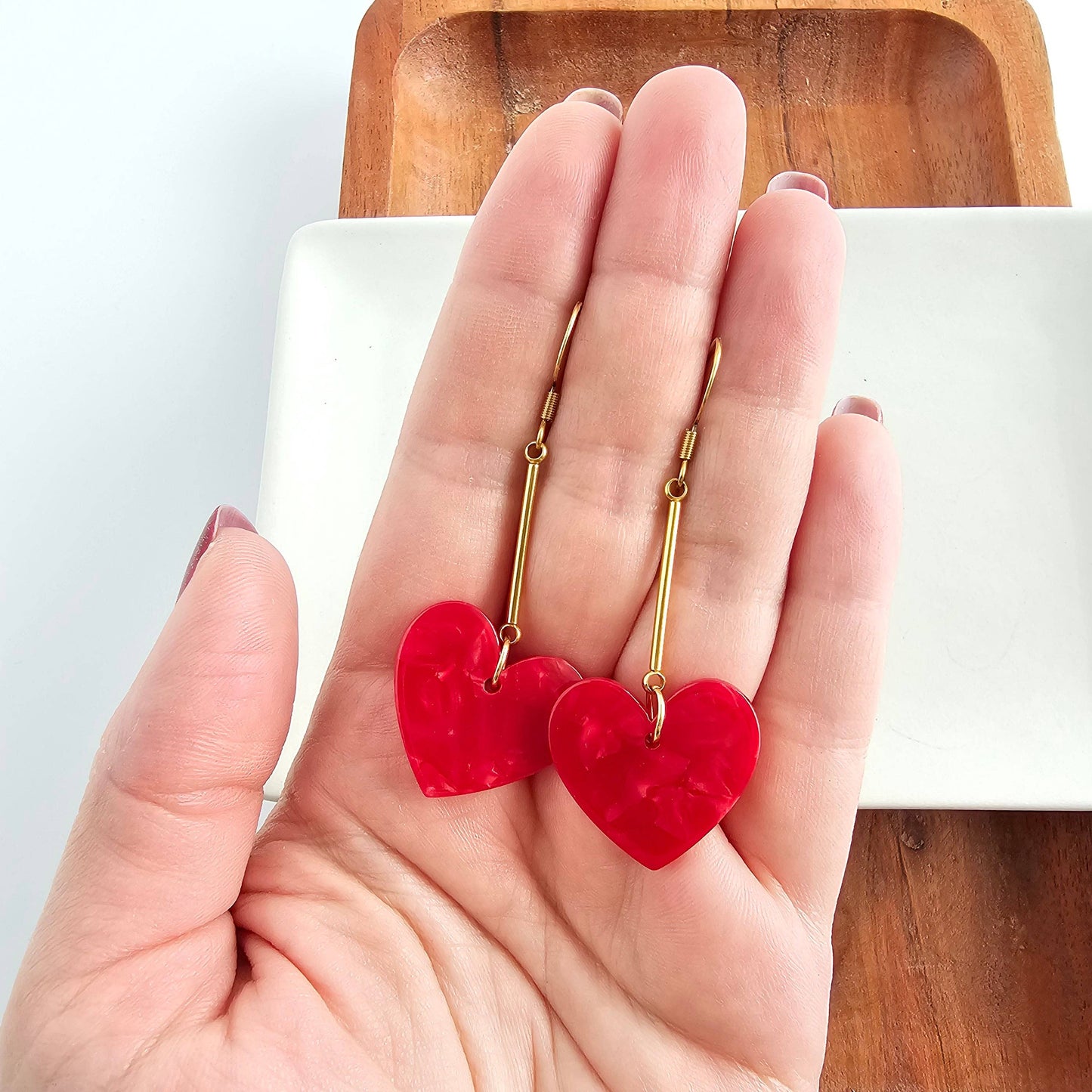 Mina Heart Earrings - Red