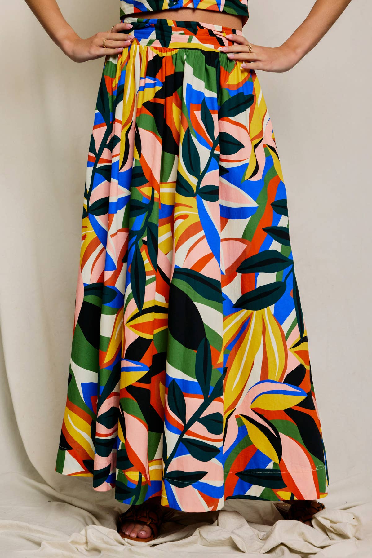 Bold Tropical Print Maxi Skirt