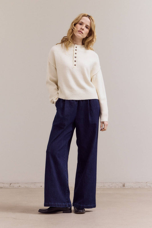 Half Button Down Sweater - Ivory