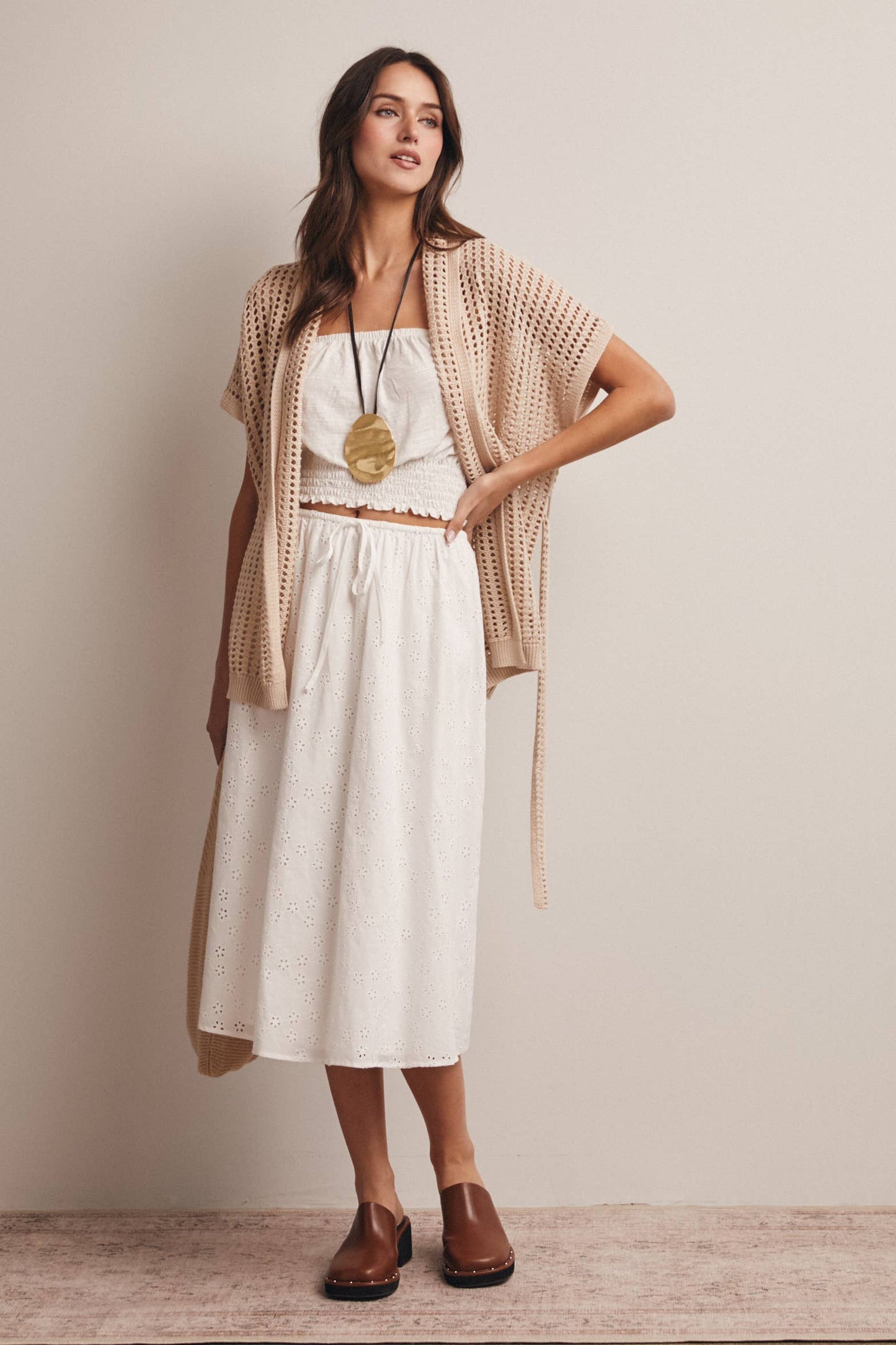 Beige Breeze Open Knit Belted Cardigan