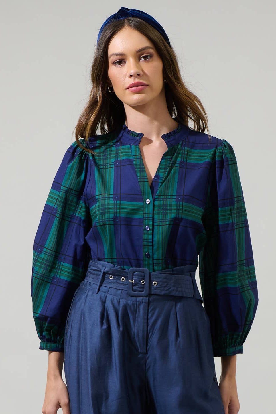 Laurel Plaid Button Up Top