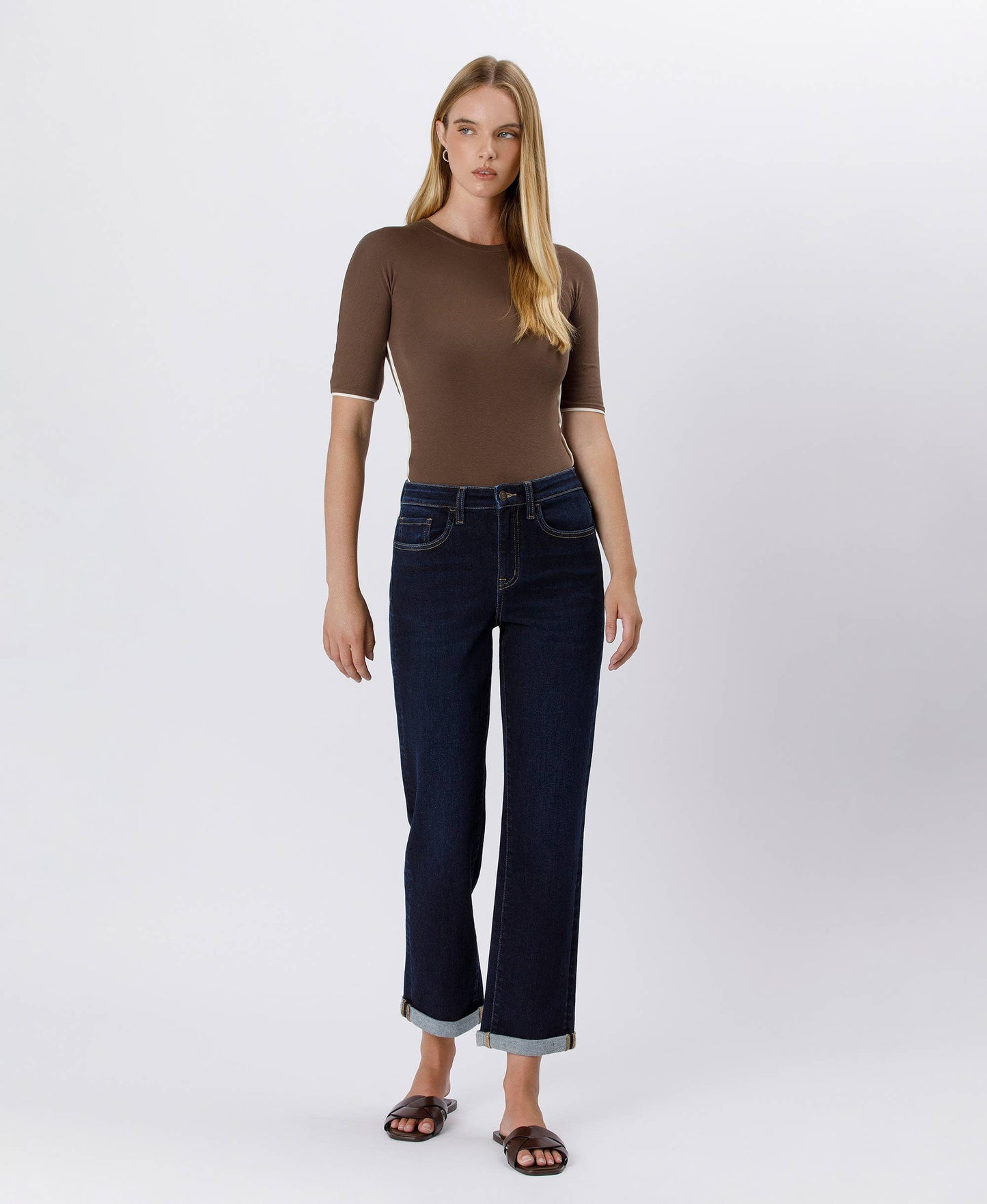FLYING MONKEY High Rise Cuffed Crop Straight Jeans