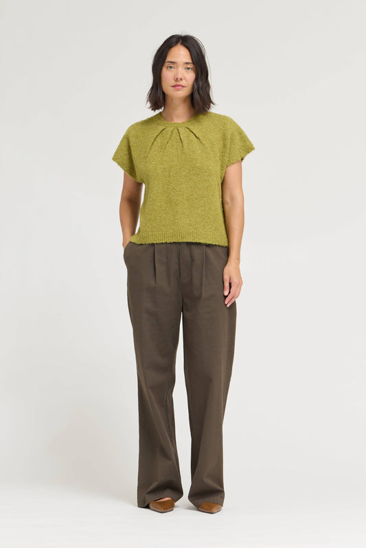Pleated Boucle Sweater Top