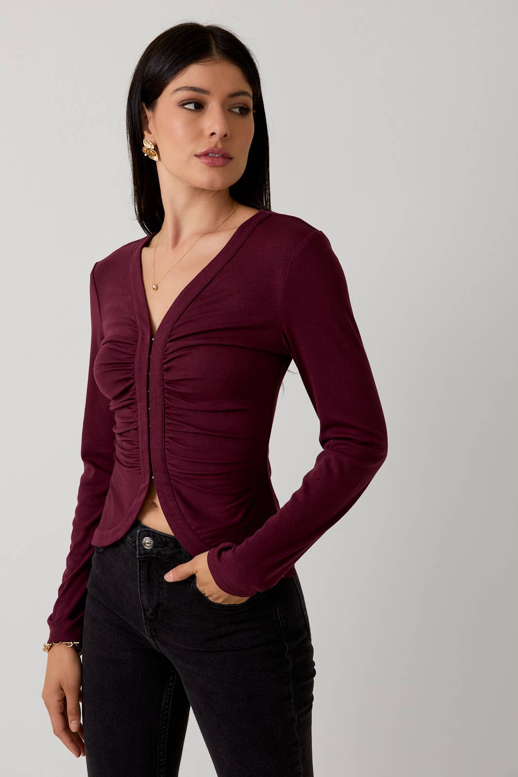 Merlot Front Hook & Eye Knit Top