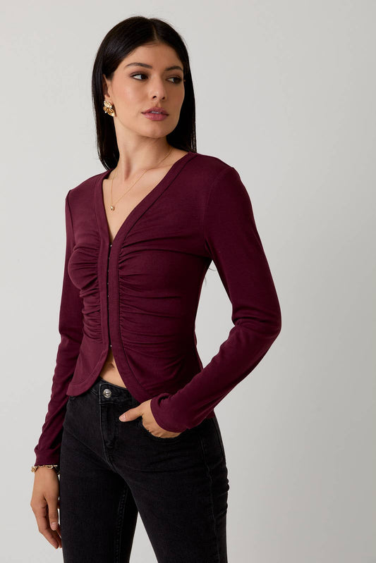 Merlot Front Hook & Eye Knit Top