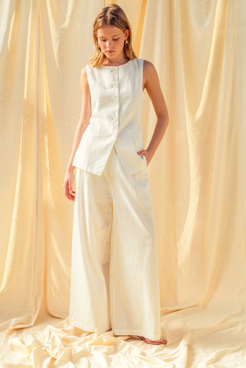 Oatmeal Button Front Linen Vest
