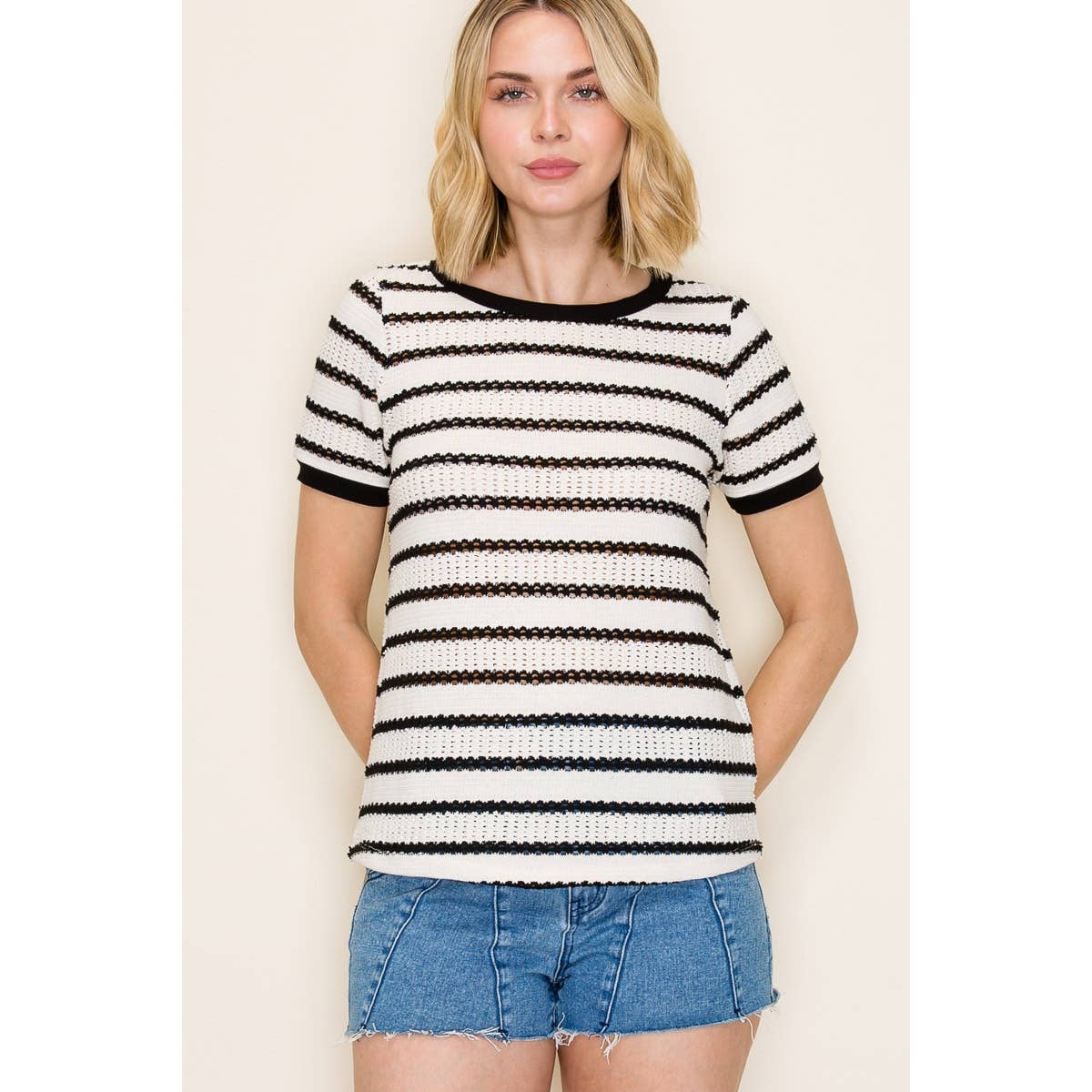 Pointelle Striped Top