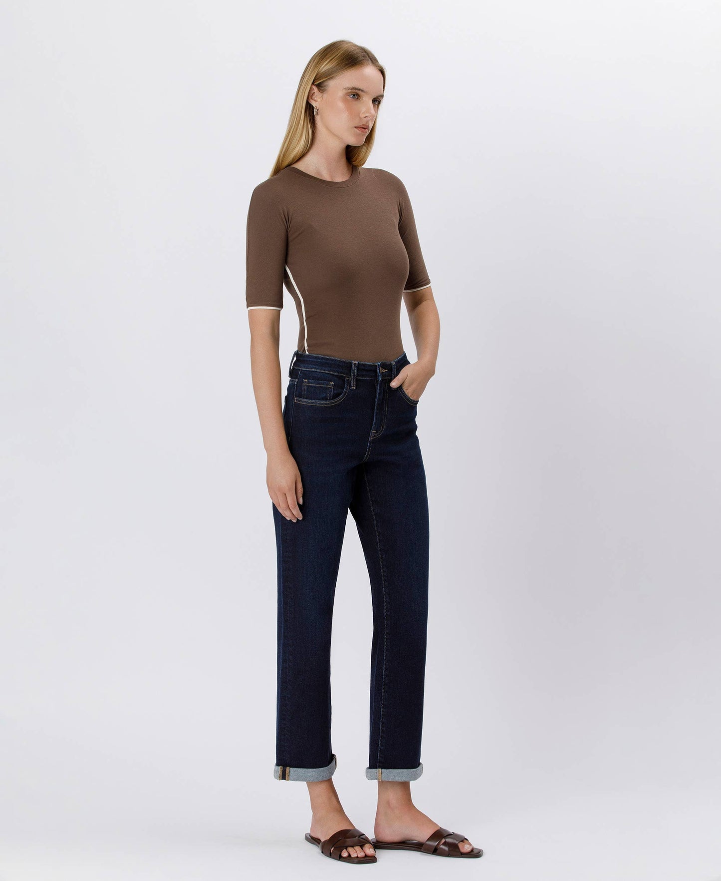 FLYING MONKEY High Rise Cuffed Crop Straight Jeans