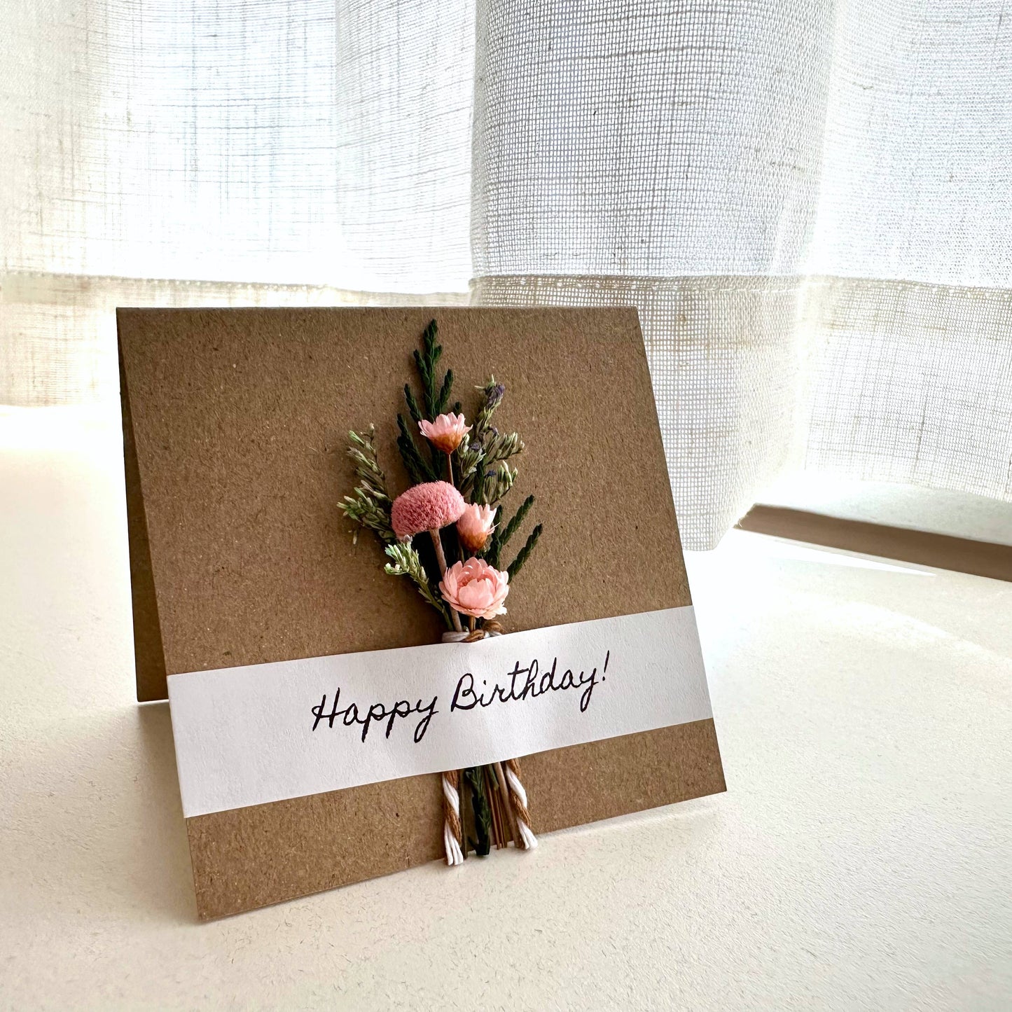 Happy Birthday Mini Pink Dried Floral Bouquet Card