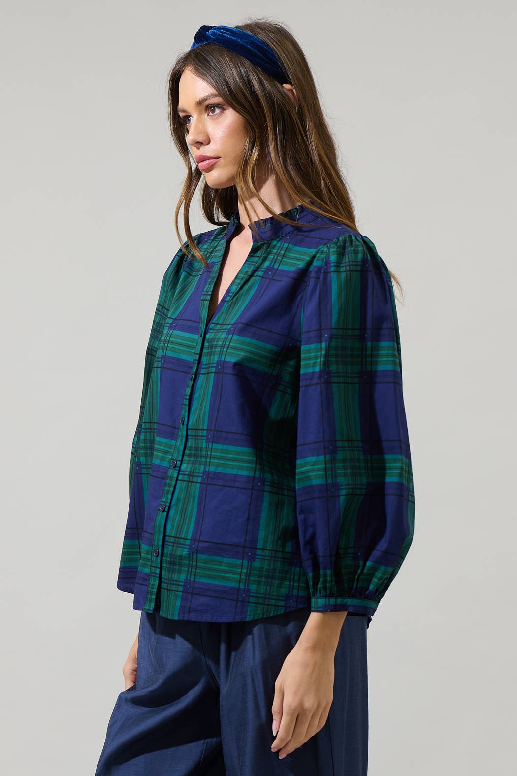 Laurel Plaid Button Up Top