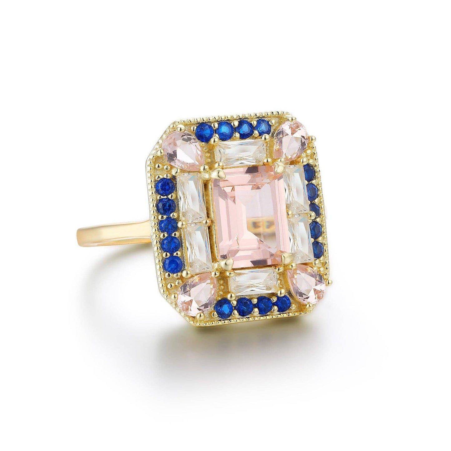 Sapphire Morganite Art Deco Cocktail Ring