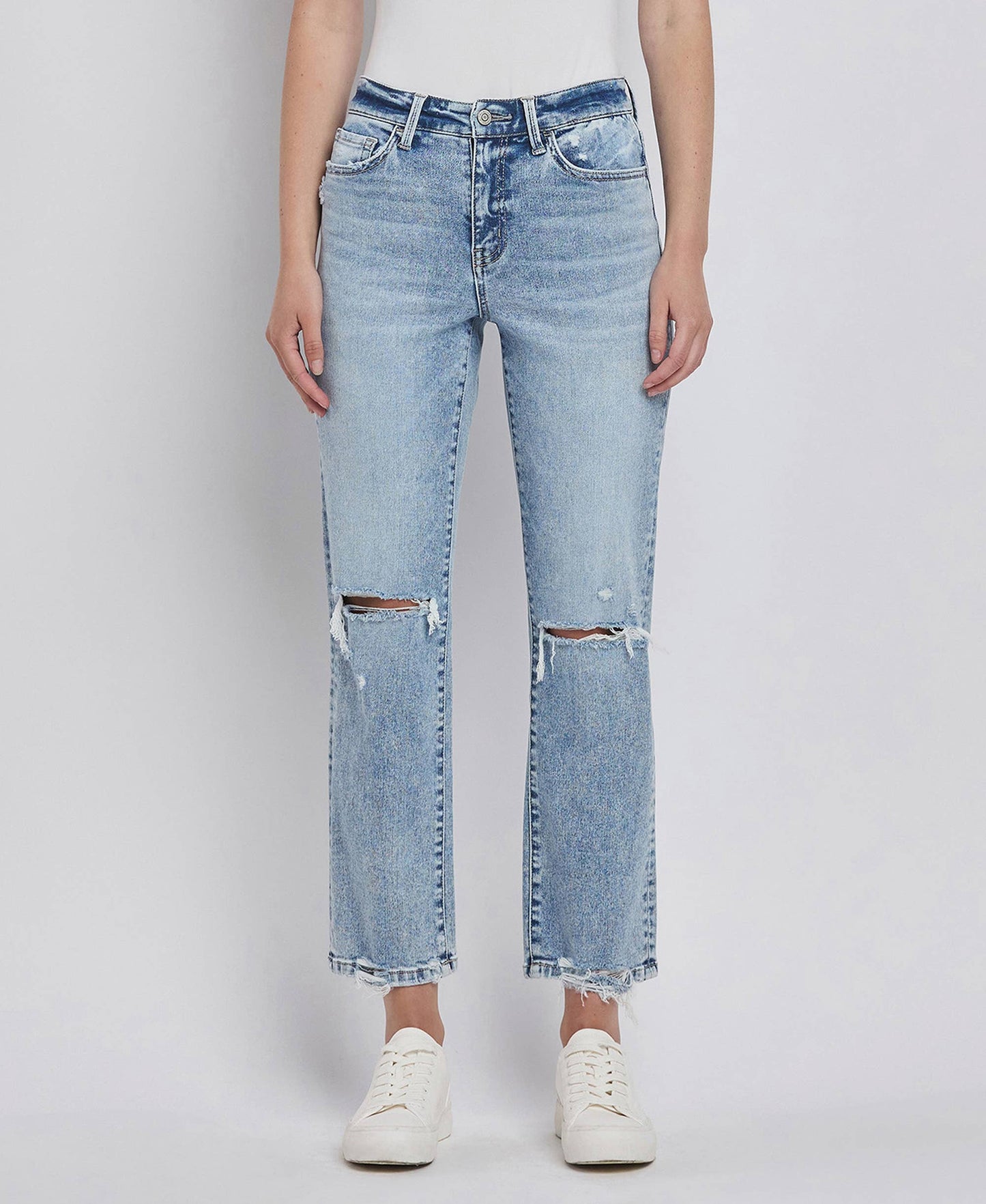 High Rise Distressed Crop Straight Jeans