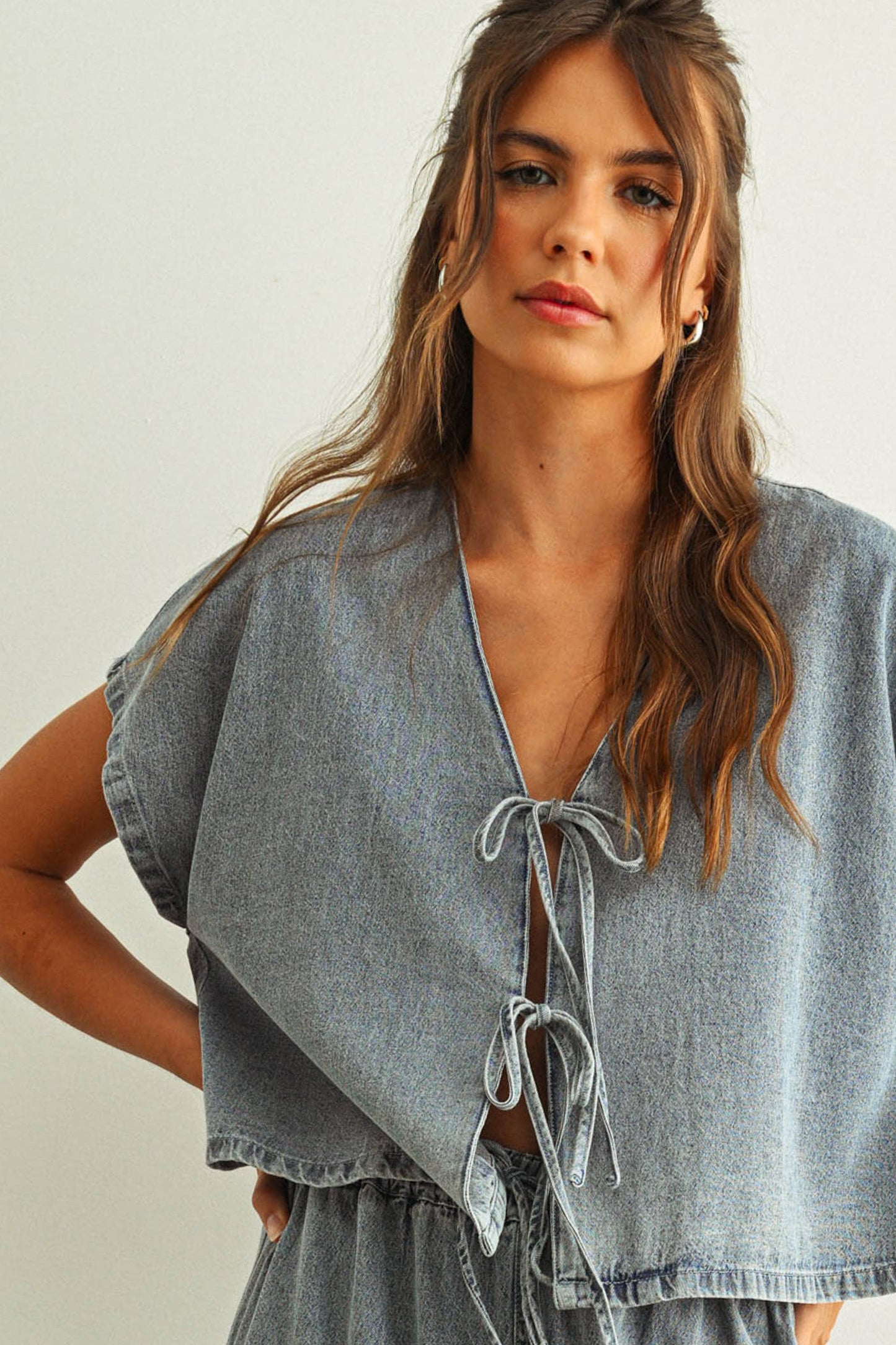 Denim Tied Front Top