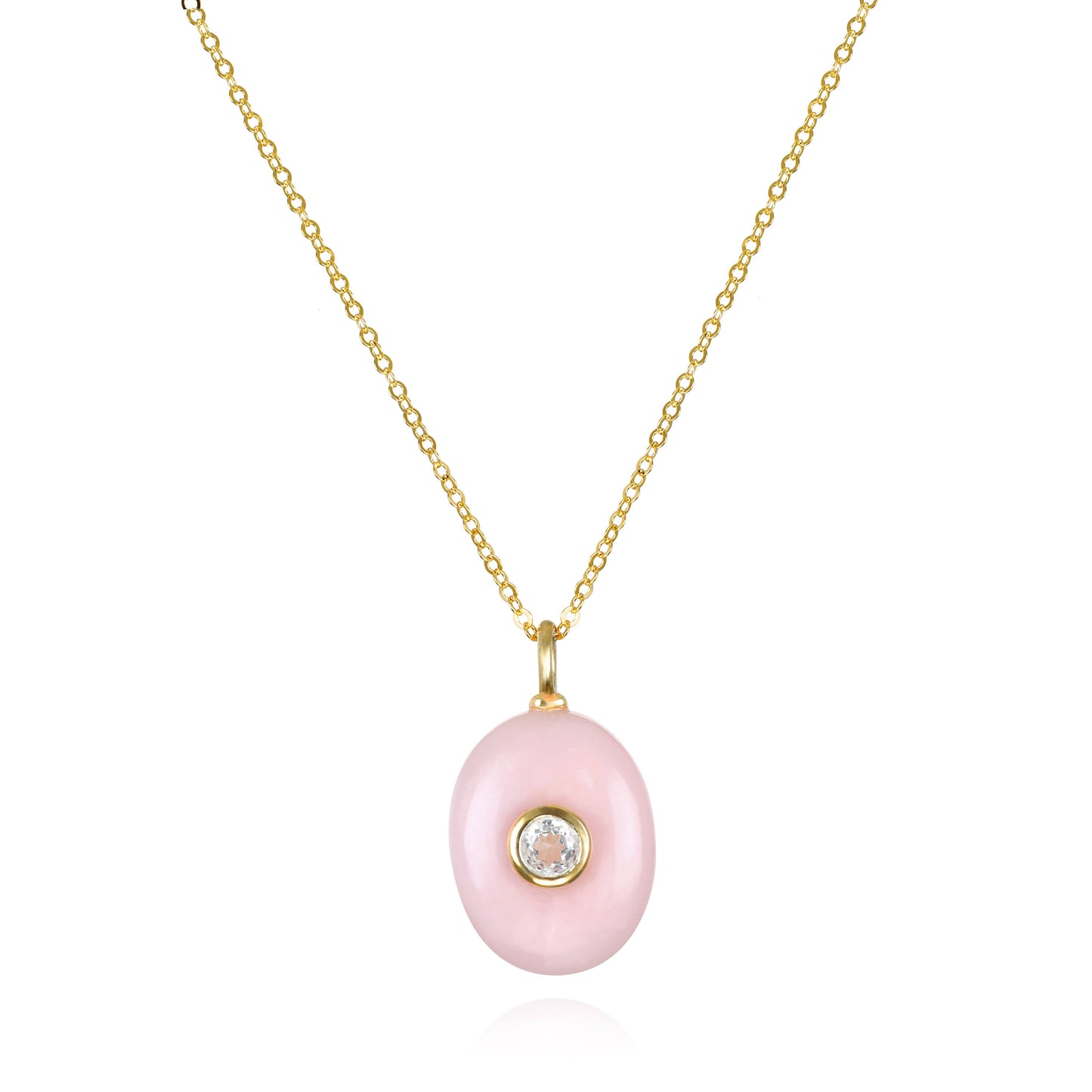 Oval Charm Cable Necklace - Pink Opal & White Topaz