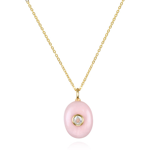 Oval Charm Cable Necklace - Pink Opal & White Topaz