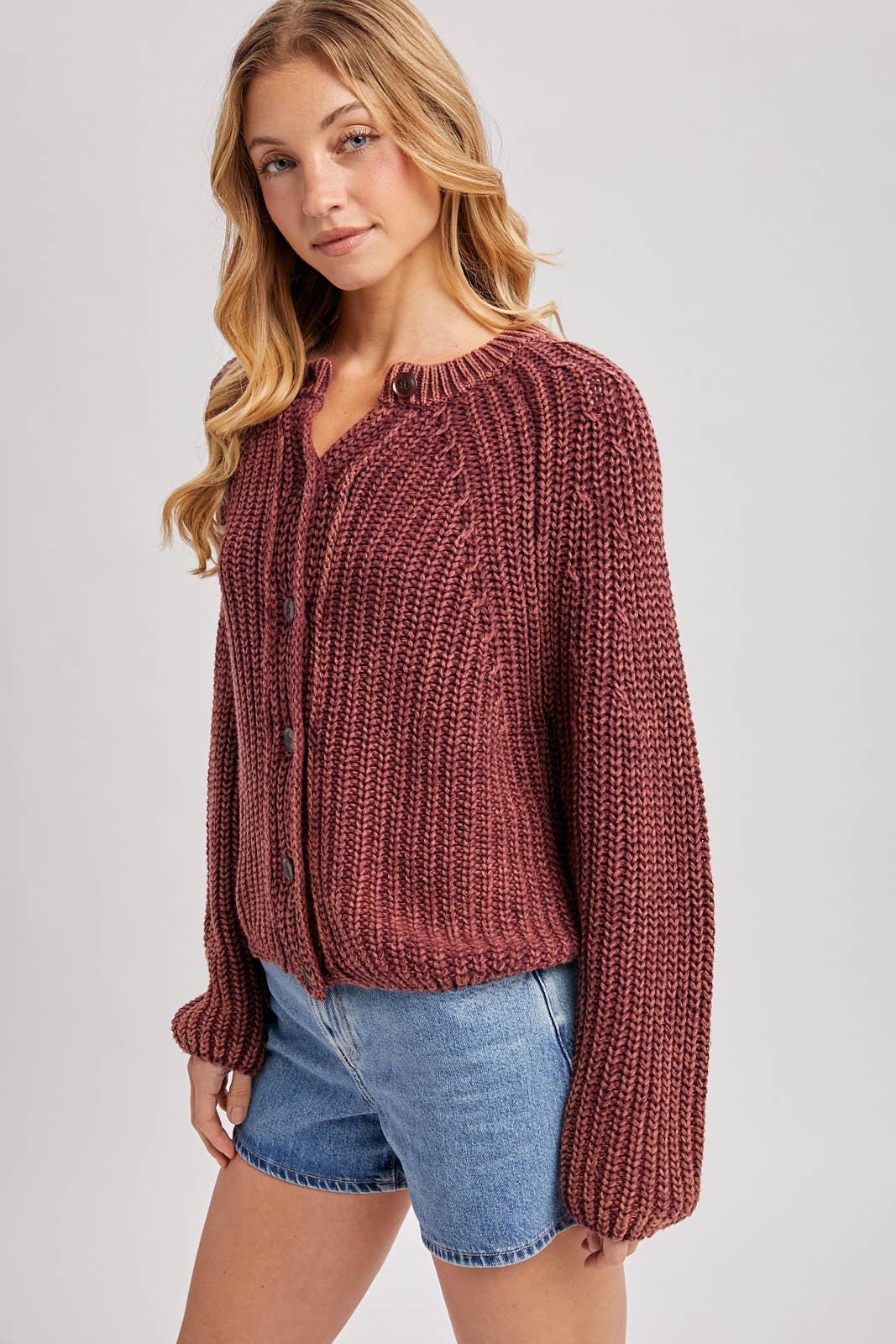 Washed Chunky Knit Cardigan Sweater
